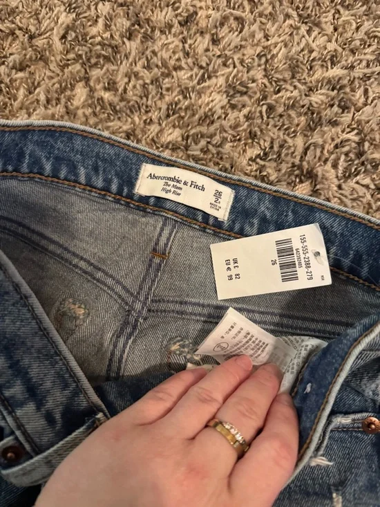 Abercrombie & Fitch The Mom High Rise Distressed Light Blue Straight Leg Jeans - Picture 2 of 3